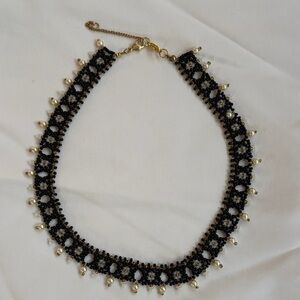 Black Beaded Pearl-Accent Choker Necklace